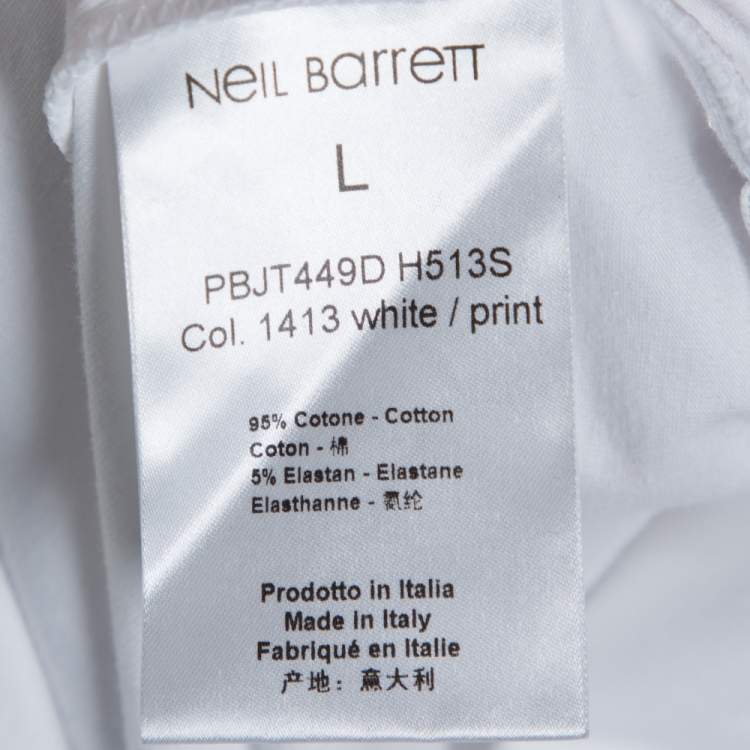 Pre Owned Neil Barrett White Boxing Brutus Print Cotton Crew Neck T-Shirt L