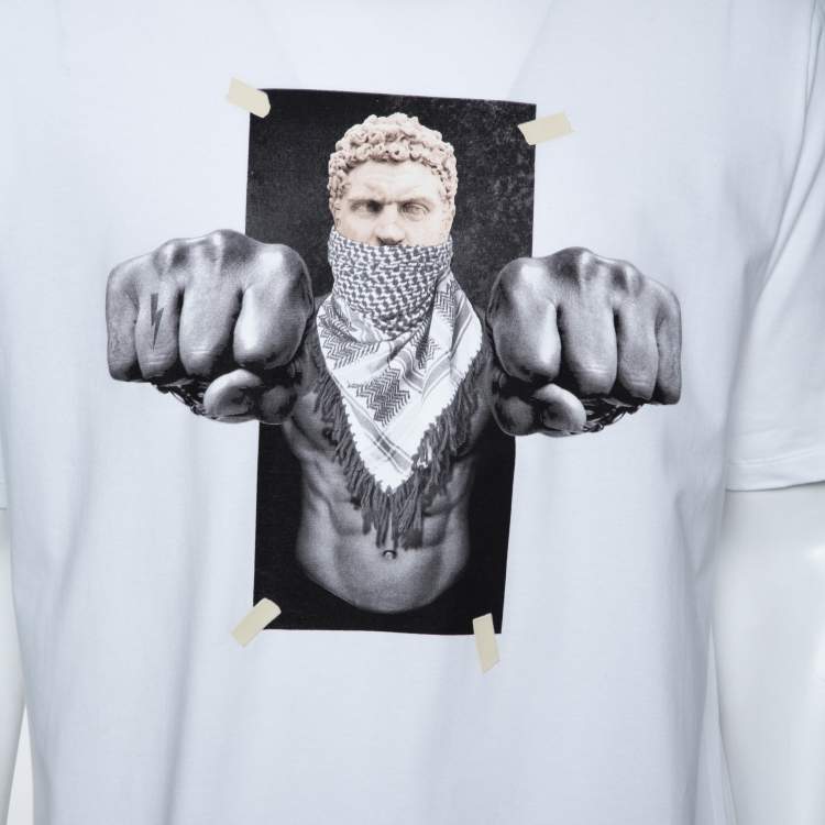 Pre Owned Neil Barrett White Boxing Brutus Print Cotton Crew Neck T-Shirt L