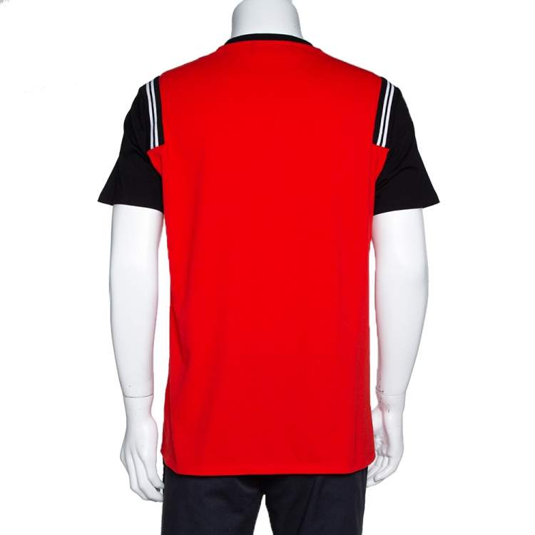 Pre Owned Neil Barrett Red & Black Cotton Varsity Slim Fit T-Shirt L