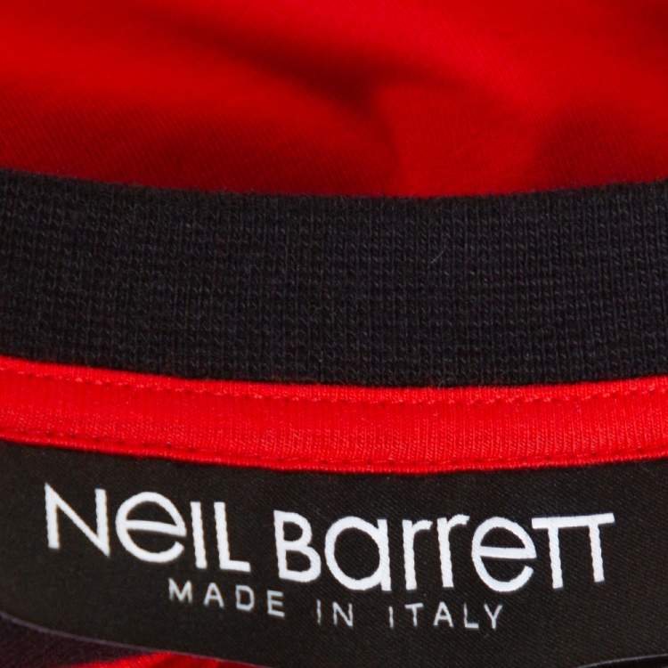 Pre Owned Neil Barrett Red & Black Cotton Varsity Slim Fit T-Shirt L