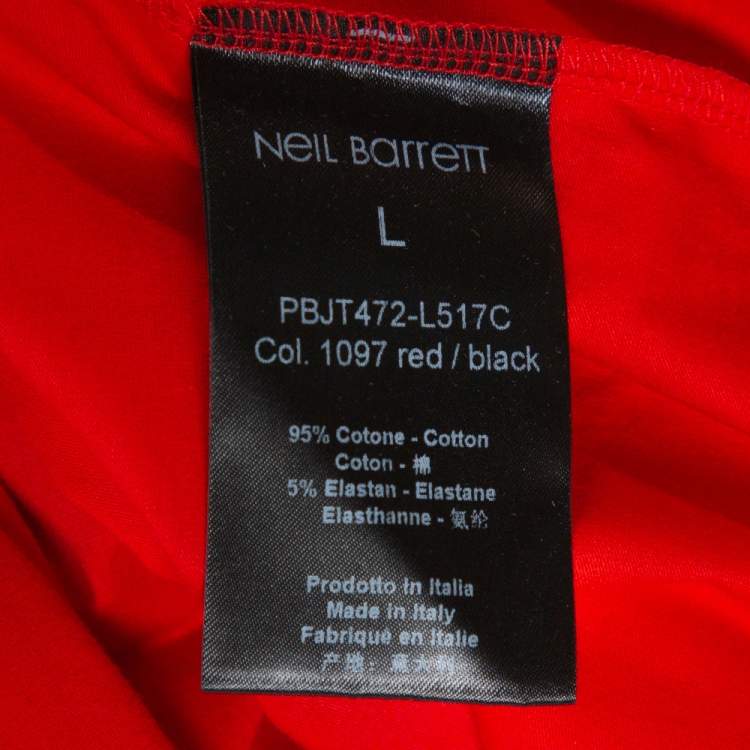 Pre Owned Neil Barrett Red & Black Cotton Varsity Slim Fit T-Shirt L