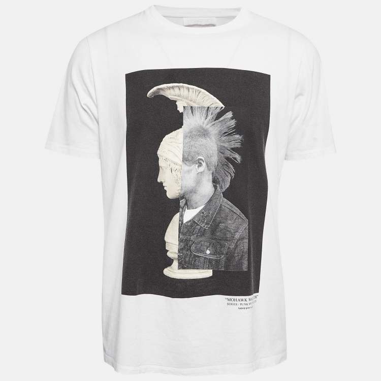 Pre Owned Neil Barrett White Mohawk Warrior Print Cotton T-shirt L