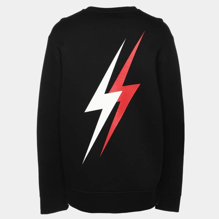 Neil Barrett Black Neoprene 3D Lightning Bolt Print Sweatshirt XXL Neil Barrett TLC