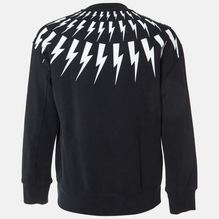 مملوكة مسبقًا Neil Barrett Black Thunder Bolt Print Cotton Easy Fit Sweatshirt M