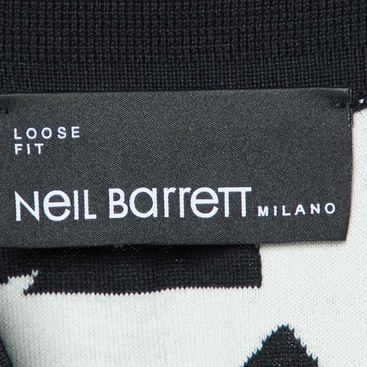 مملوكة مسبقًا Neil Barrett Black Thunder Bolt Pattern Cotton Polo T-Shirt M