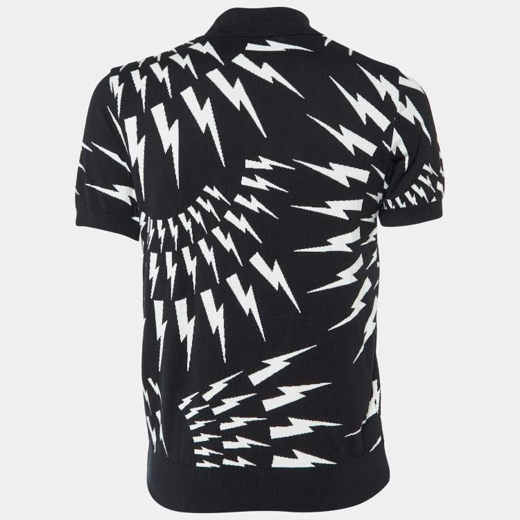 Neil Barrett Black Thunder Bolt Pattern Cotton Polo T Shirt M Neil Barrett TLC