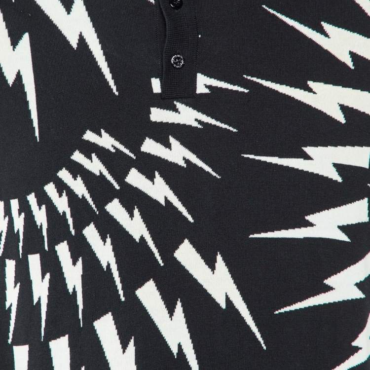 مملوكة مسبقًا Neil Barrett Black Thunder Bolt Pattern Cotton Polo T-Shirt M