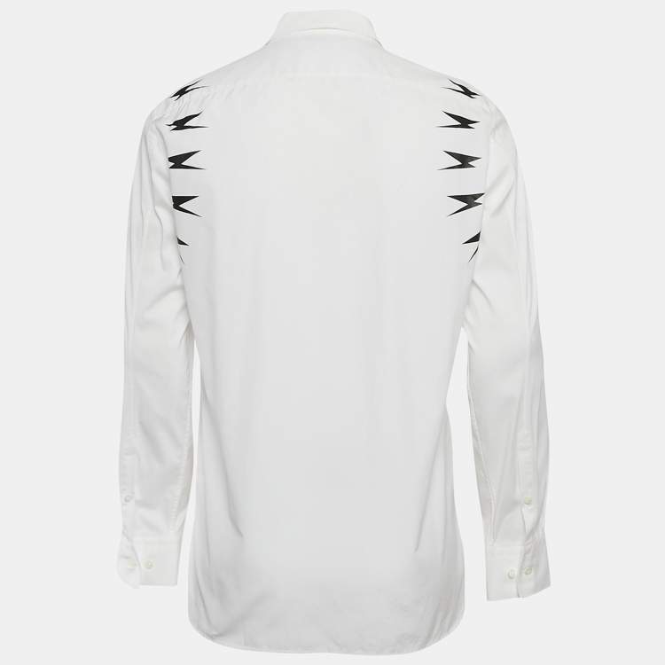 مملوكة مسبقًا Neil Barrett White Lighting Bolt Print Cotton Slim Fit Shirt L