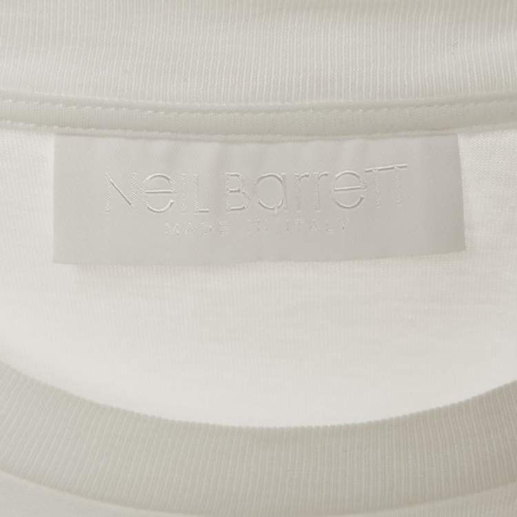Pre Owned Neil Barrett White Cyberpunk Print Jersey Slim Rolled Up Sleeve T-Shirt XL