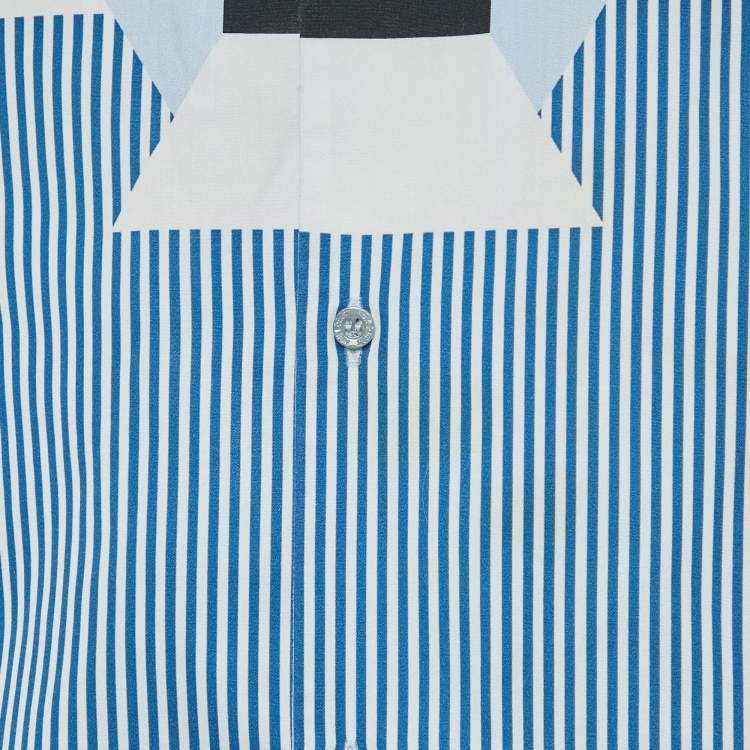 Pre Owned Neil Barrett Blue Geometric Print Cotton Loose Fit Shirt XL