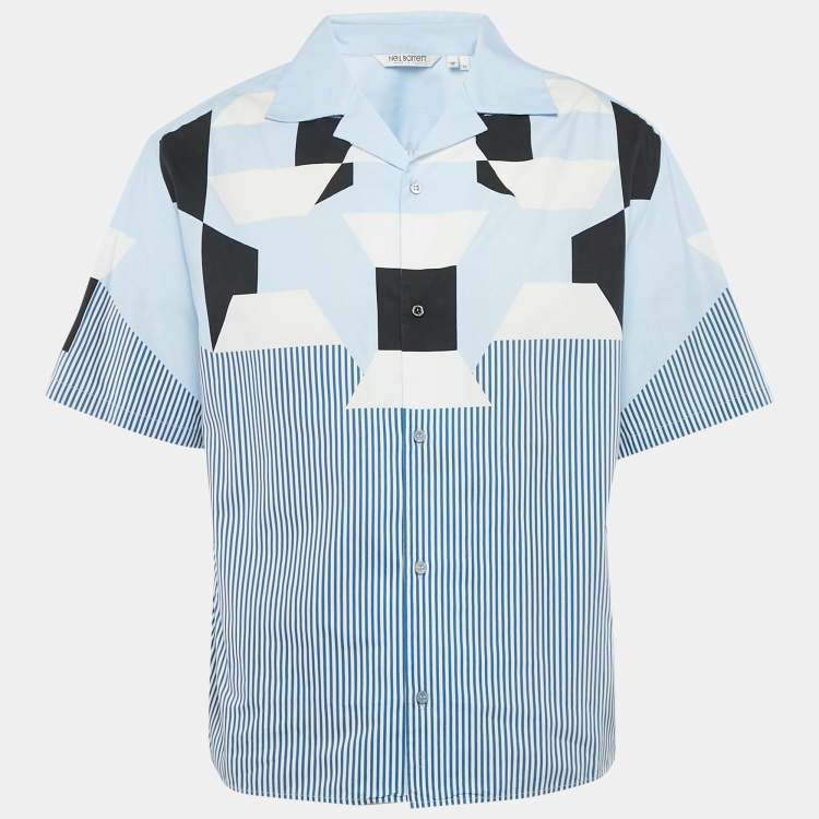 Pre Owned Neil Barrett Blue Geometric Print Cotton Loose Fit Shirt XL