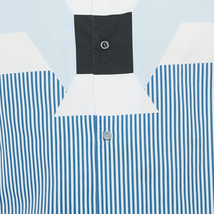 Pre Owned Neil Barrett Blue Geometric Print Cotton Loose Fit Shirt XL