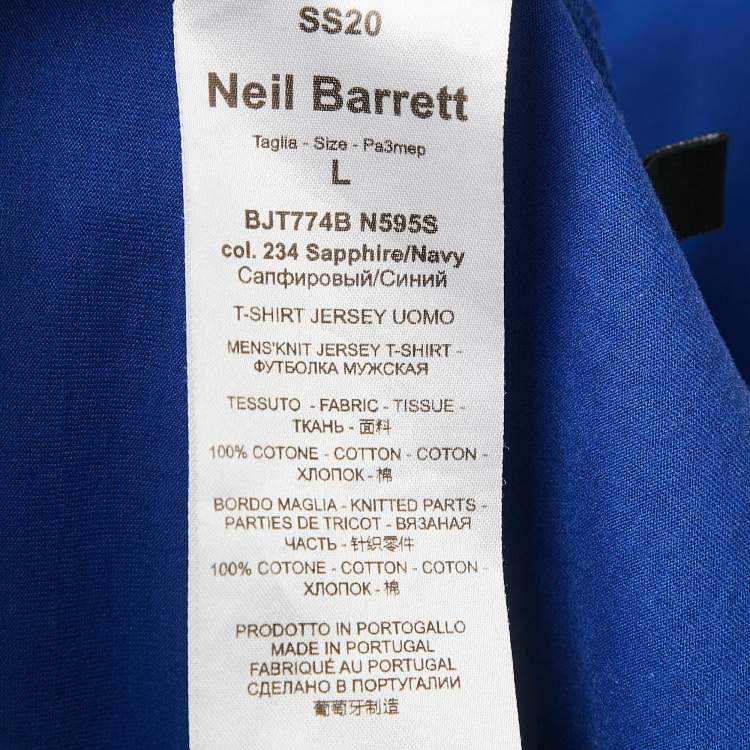 Pre Owned Neil Barrett Blue N Applique Jersey Crewneck T-Shirt L