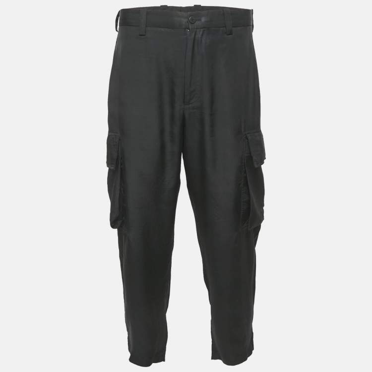 مملوكة مسبقًا Neil Barrett Black Gabardine Loose Fireman Cargo Trousers XL