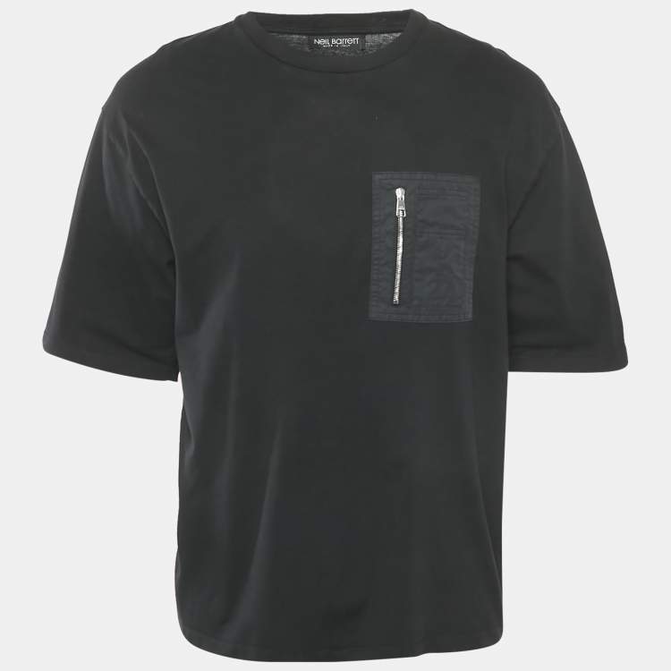 Pre Owned Neil Barrett Black Pocket Detail Jersey Crewneck T-Shirt L
