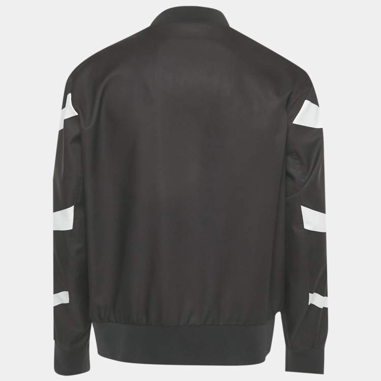 مملوكة مسبقًا Neil Barrett Black Tiger Bolt Print Synthetic Bomber Jacket XL