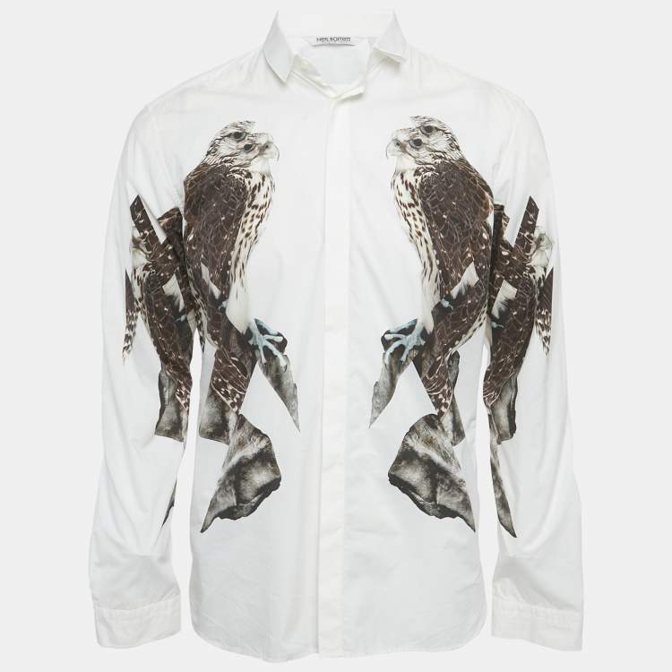 مملوكة مسبقًا Neil Barrett White Eagle Print Cotton Slim Fit Shirt M