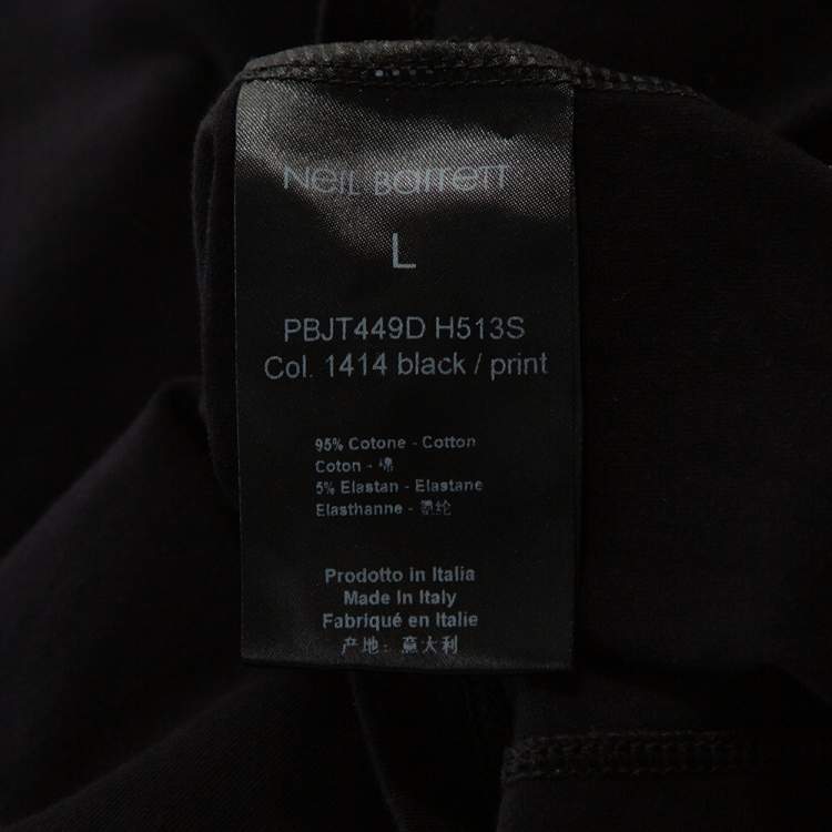 Pre Owned Neil Barrett Black Graphic Printed Cotton Athletic Fit T-Shirt L