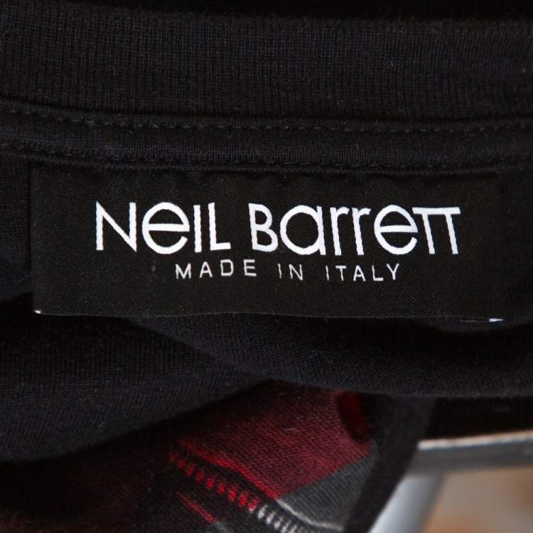 Pre Owned Neil Barrett Black Cotton Hybrid Ali De Niro Print T Shirt M