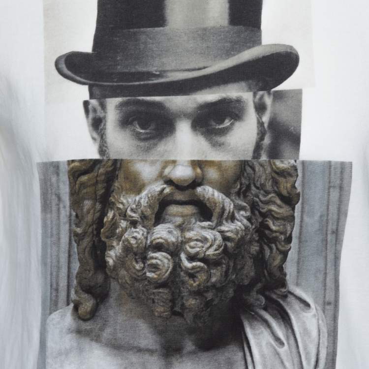 Pre Owned Neil Barrett Cream Cotton Hybrid Top Hat Statue Print T-Shirt S 