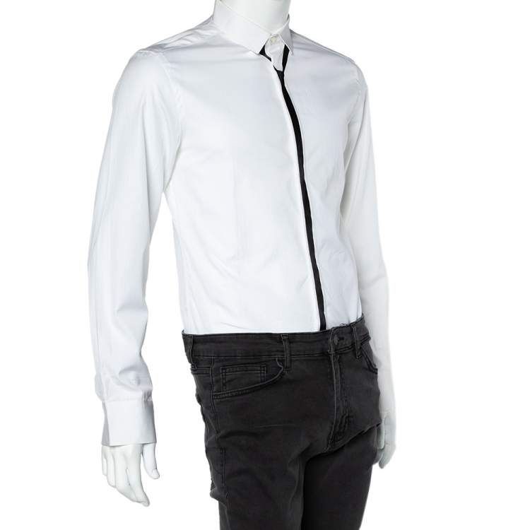 Pre Owned Neil Barrett White Cotton Neck Tie Printed Button Front Shirt M 