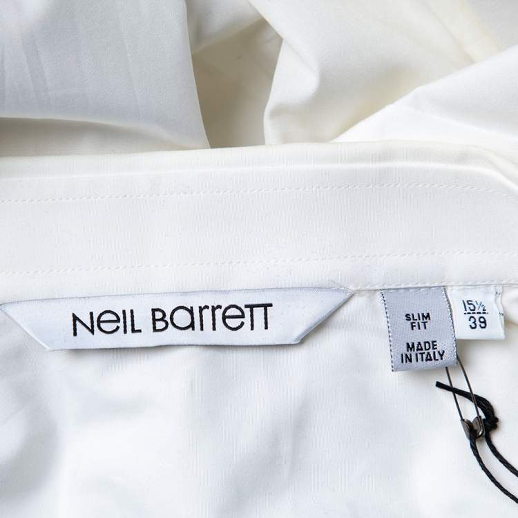 Pre Owned Neil Barrett White Cotton Neck Tie Printed Button Front Shirt M 