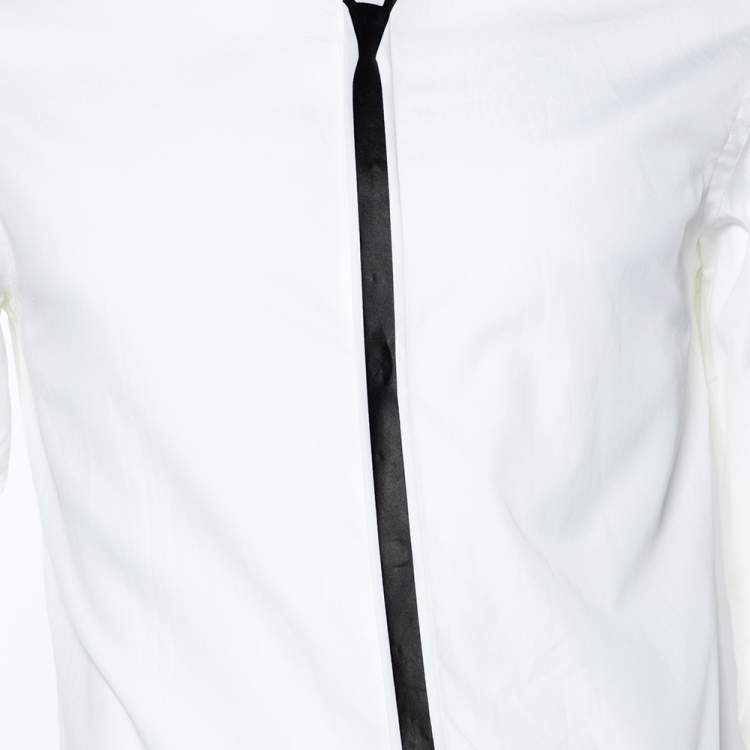 Pre Owned Neil Barrett White Cotton Neck Tie Printed Button Front Shirt M 