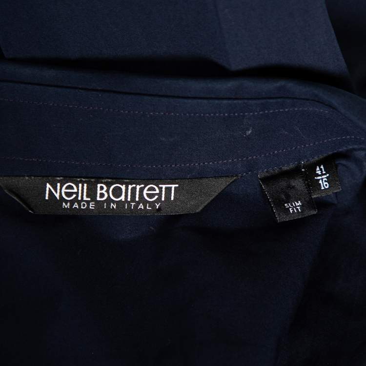 Pre Owned Neil Barrett Navy Blue Cotton Star Collar Slim Fit Shirt L