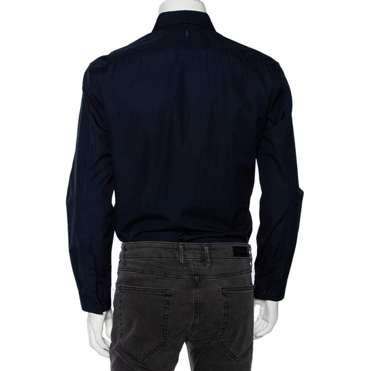 Pre Owned Neil Barrett Navy Blue Cotton Star Collar Slim Fit Shirt L