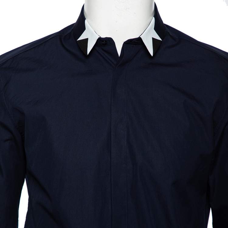 Pre Owned Neil Barrett Navy Blue Cotton Star Collar Slim Fit Shirt L