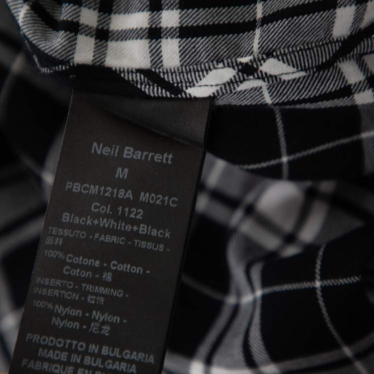 Pre Owned Neil Barrett Black Plaid Cotton Synthetic Patch Detail Loose Fit Shirt M 