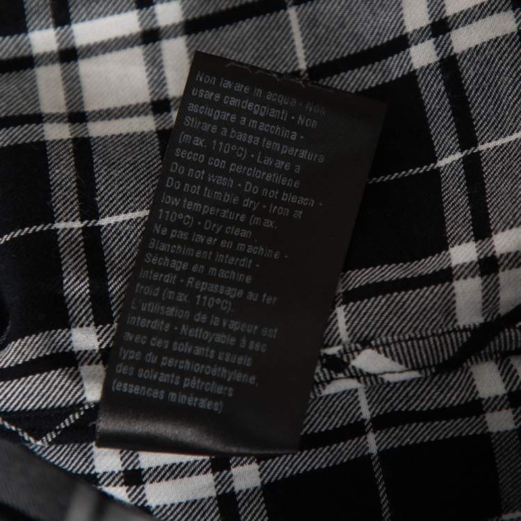 Pre Owned Neil Barrett Black Plaid Cotton Synthetic Patch Detail Loose Fit Shirt M 
