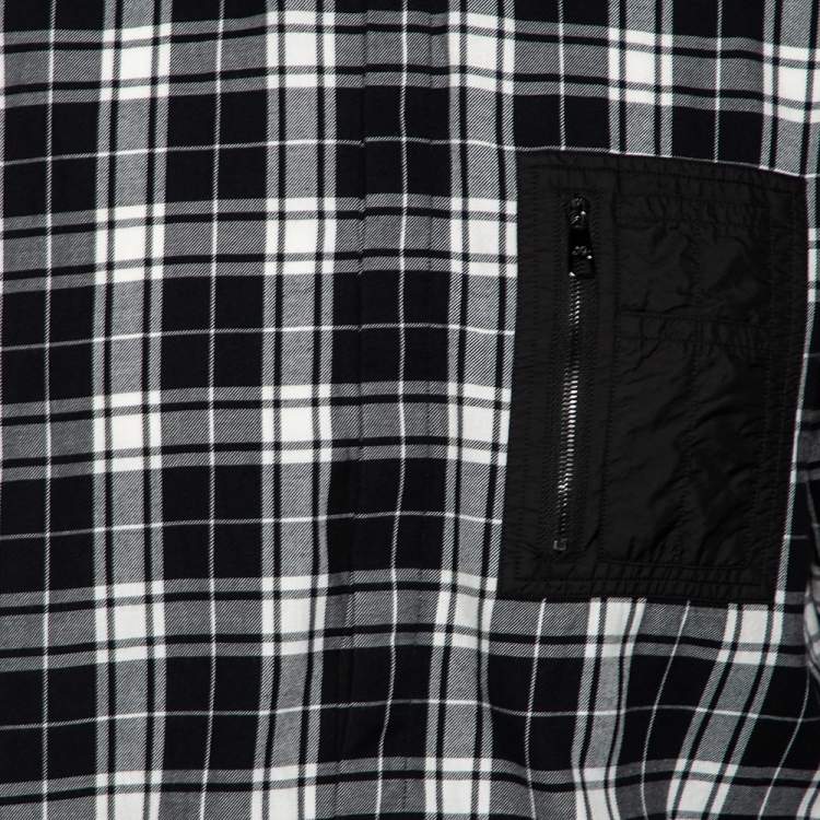 Pre Owned Neil Barrett Black Plaid Cotton Synthetic Patch Detail Loose Fit Shirt M 