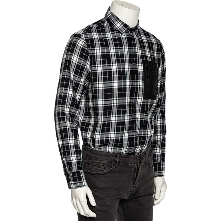 Pre Owned Neil Barrett Black Plaid Cotton Synthetic Patch Detail Loose Fit Shirt M 