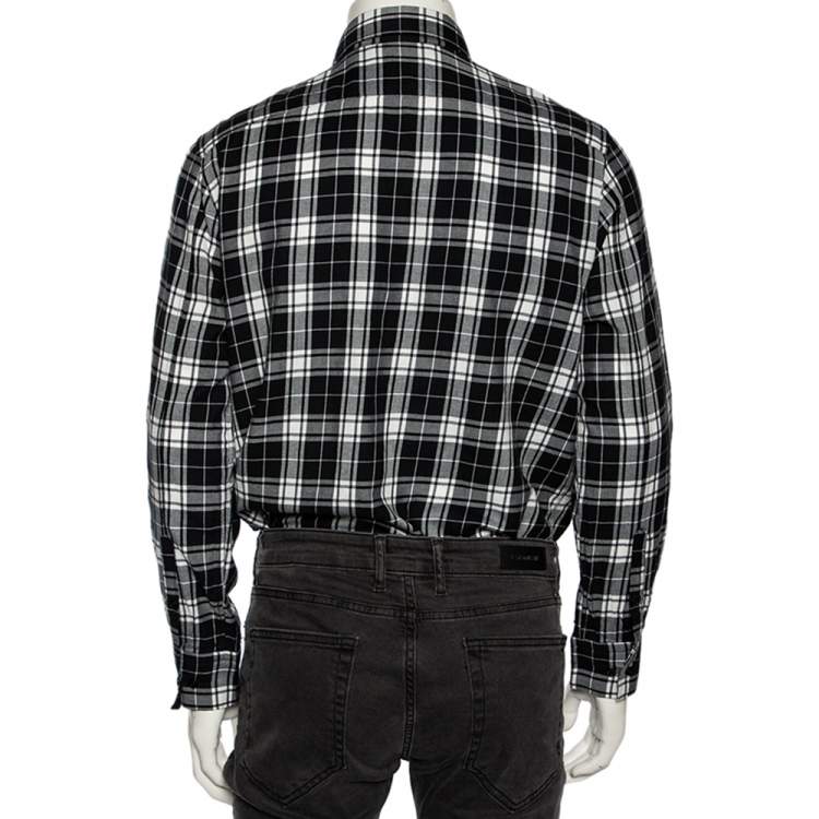 Pre Owned Neil Barrett Black Plaid Cotton Synthetic Patch Detail Loose Fit Shirt M 