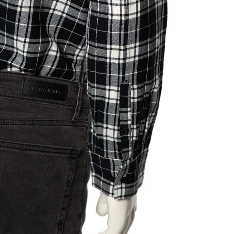 Pre Owned Neil Barrett Black Plaid Cotton Synthetic Patch Detail Loose Fit Shirt M 