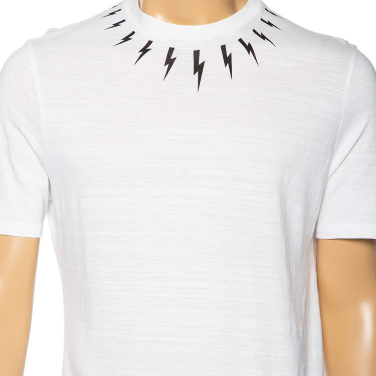 Pre Owned Neil Barrett White Lightening Bolt Printed Cotton Short Sleeve T-Shirt S