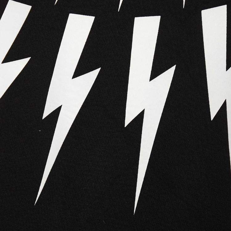 Pre Owned Neil Barrett Black Bolt Printed Knit Crewneck Sweatshirt M