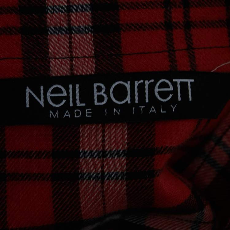 Pre Owned Neil Barrett Red/Black Plaid Brushed Cotton Button Front Full Sleeve Shirt L