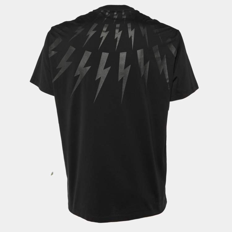 مملوكة مسبقًا Neil Barrett Black Thunderbolt Print Cotton Slim Fit T-Shirt XL