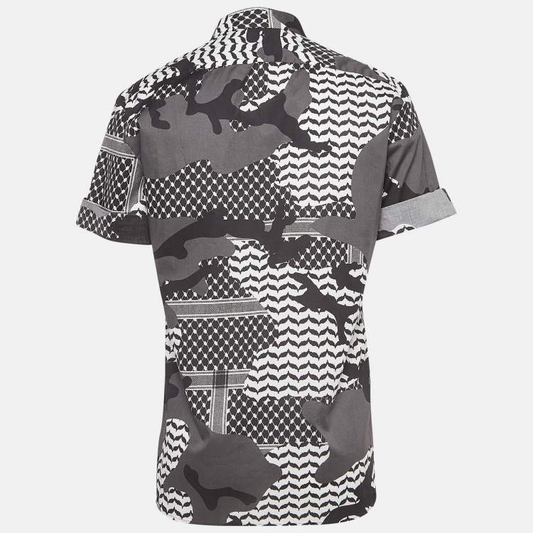 Pre Owned Neil Barrett Monochrome Printed Cotton Slim Fit Shirt M