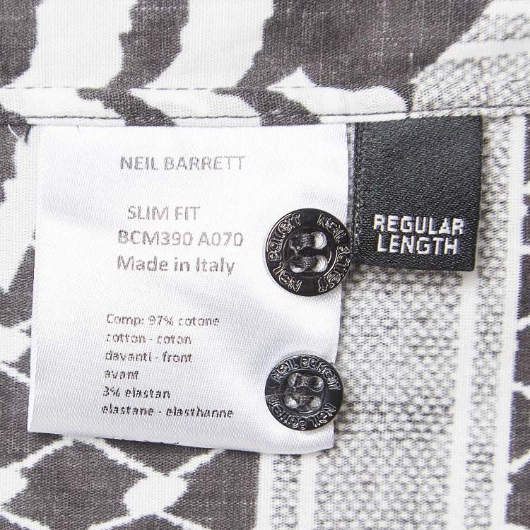 Pre Owned Neil Barrett Monochrome Printed Cotton Slim Fit Shirt M