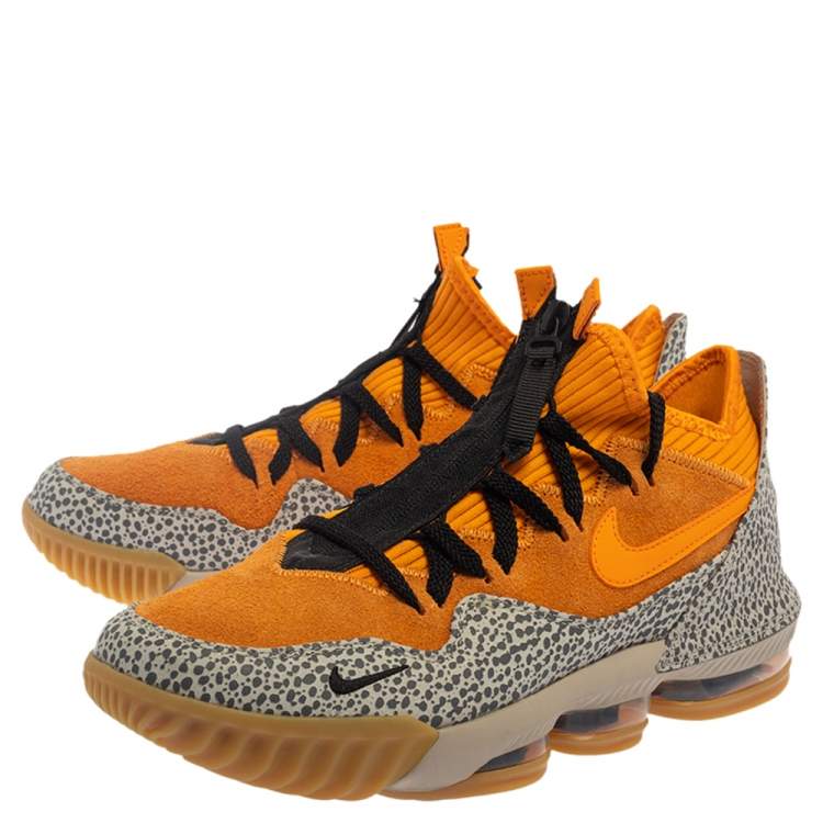 Pre Owned Nike Lebron Orange Suede and Textured Leather Safari 16 Sneakers Size 42.5