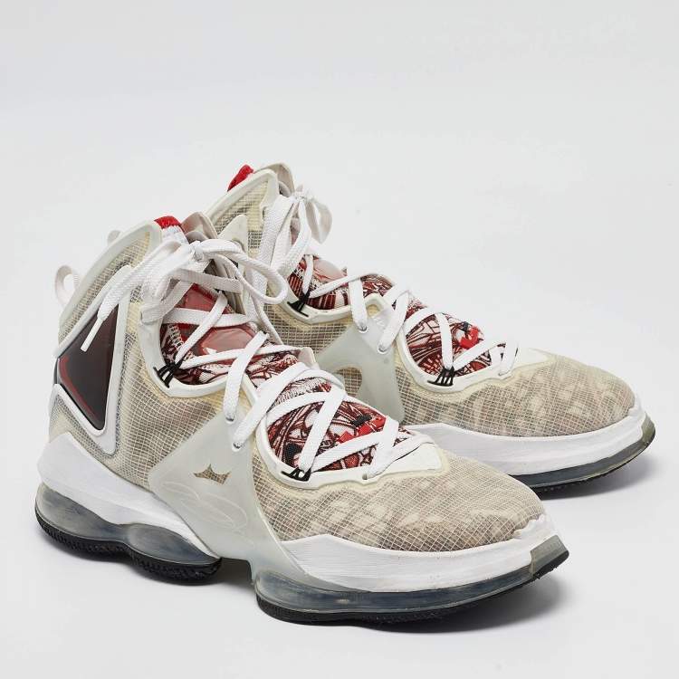 Pre Owned Nike LeBron White Mesh and Rubber 19 Sketch Sneakers Size 47.5