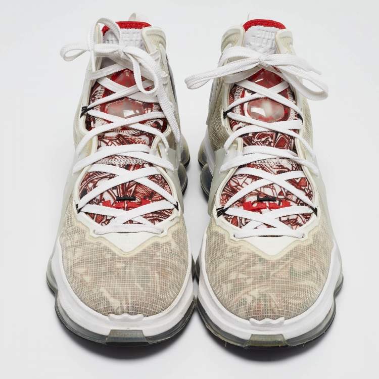 Pre Owned Nike LeBron White Mesh and Rubber 19 Sketch Sneakers Size 47.5