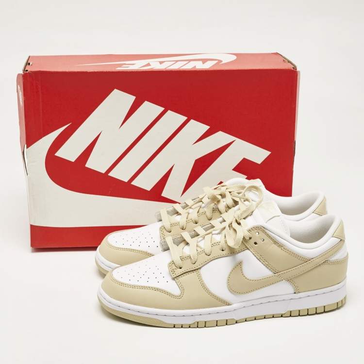 Pre Owned Nike Beige/White Leather Dunk Low Team Gold Sneakers Size 43