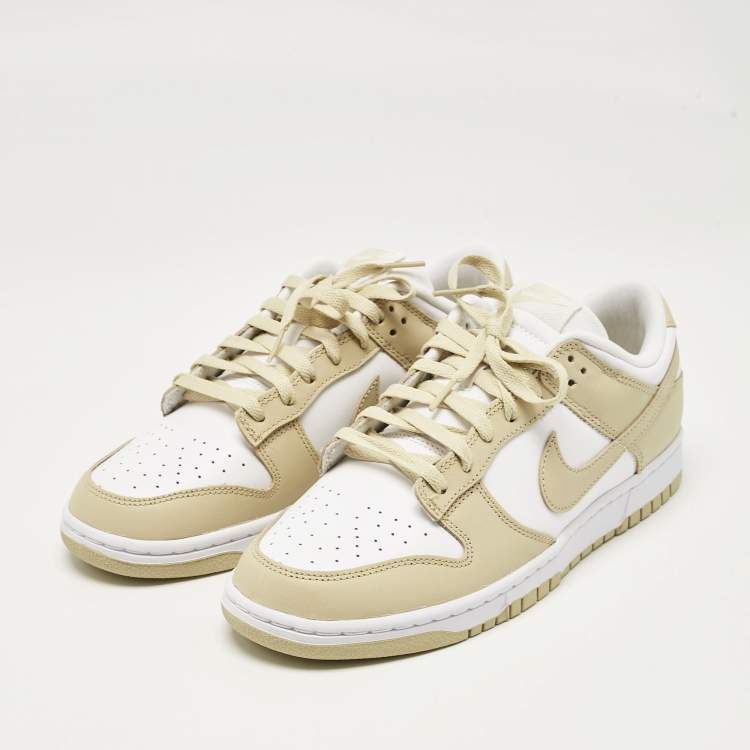 Pre Owned Nike Beige/White Leather Dunk Low Team Gold Sneakers Size 43