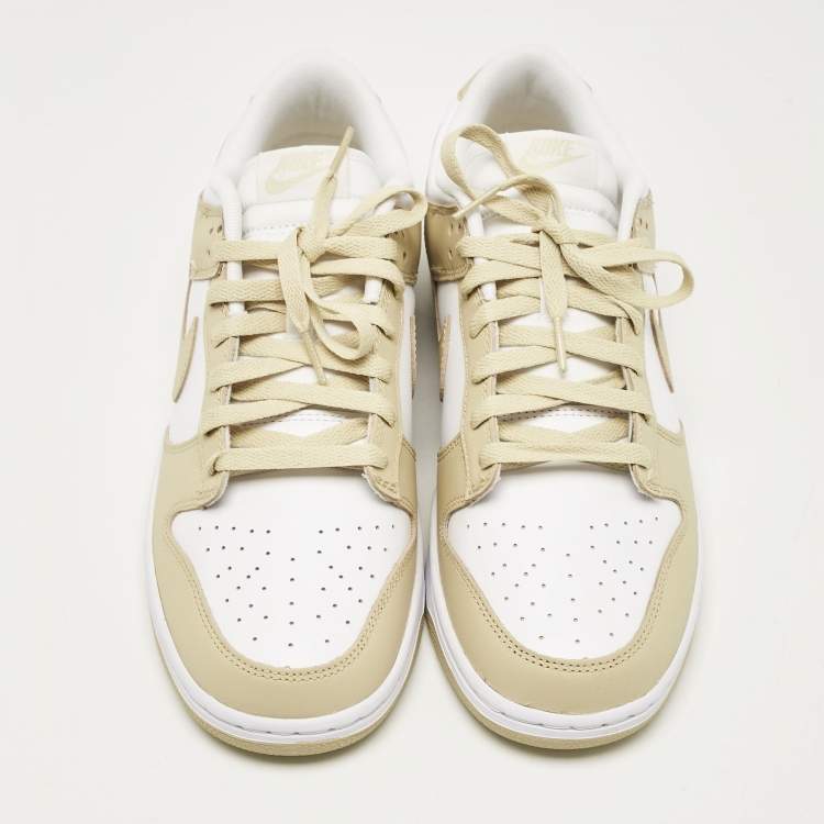 Pre Owned Nike Beige/White Leather Dunk Low Team Gold Sneakers Size 43