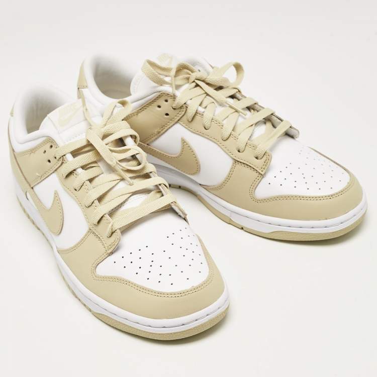 Pre Owned Nike Beige/White Leather Dunk Low Team Gold Sneakers Size 43