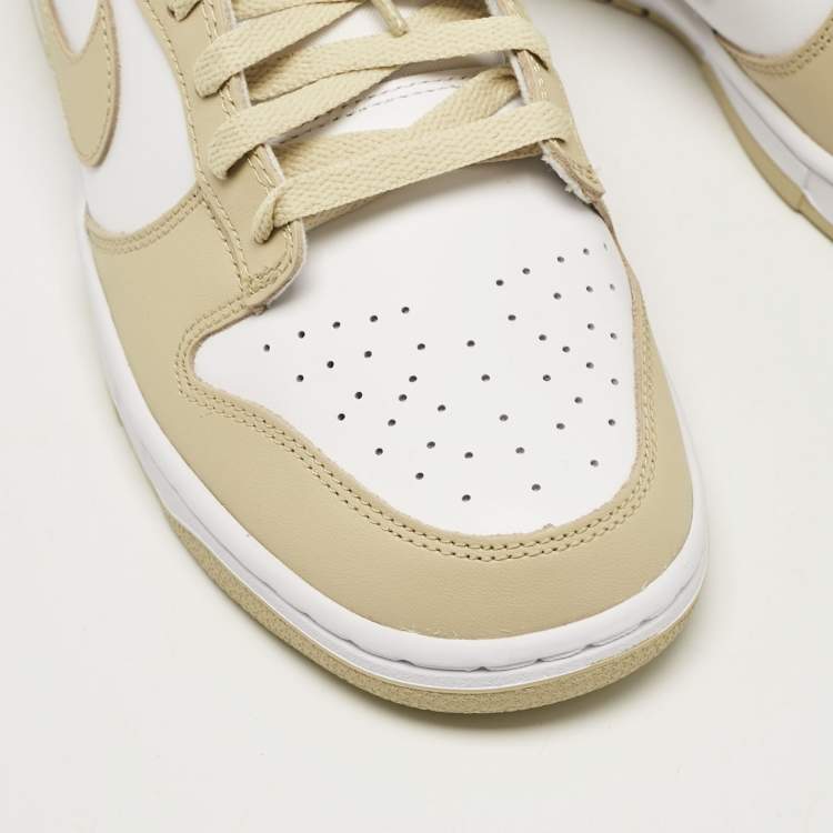 Pre Owned Nike Beige/White Leather Dunk Low Team Gold Sneakers Size 43